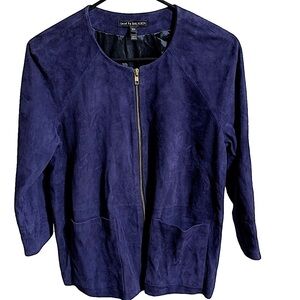 𝅺LOVED by Baukjen Zip Front Boxy Blue Suede Jacket Size 6